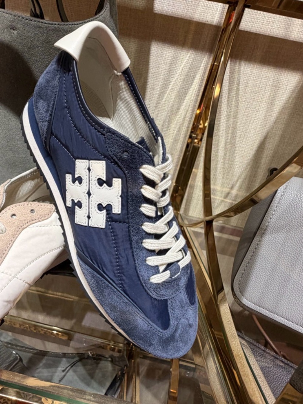 Tory Burch navy blue Suede Runner Sneaker logo new with tag